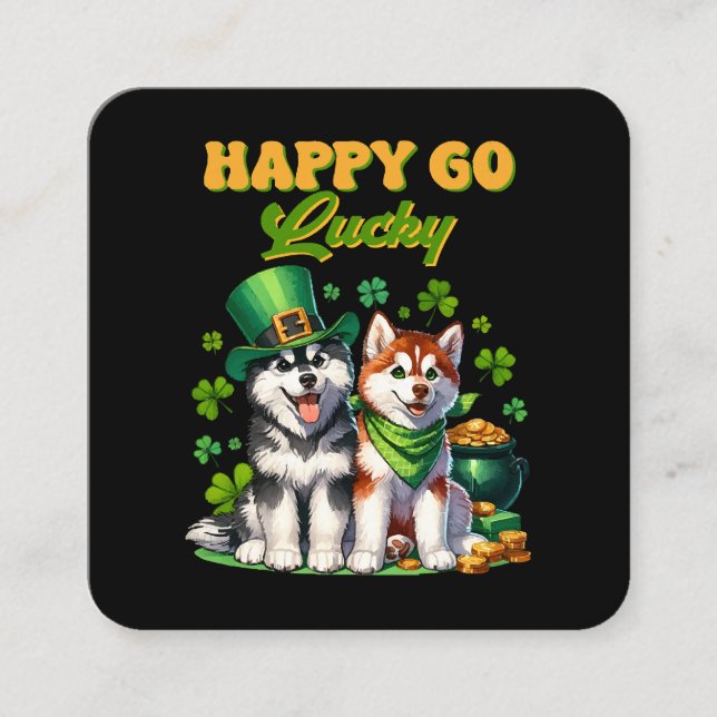 Happy Go Lucky Niedlich Husky St Patricks Day Quadratische Visitenkarte (Vorderseite)