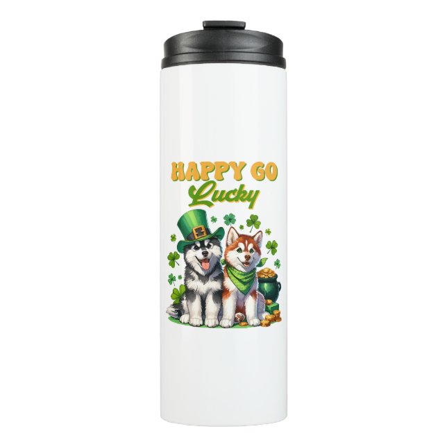 Happy Go Lucky Niedlich Husky St Patricks Day Thermosbecher (Vorderseite)