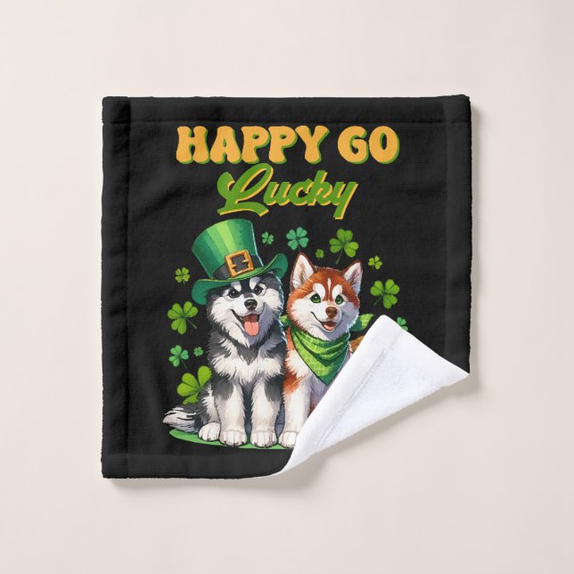 Happy Go Lucky Niedlich Husky St Patricks Day Waschlappen (Waschlappen)
