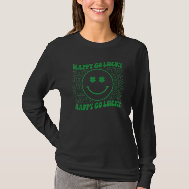 Happy Go Lucky Retro Groovy St Patricks Day Funny  T-Shirt (Vorderseite)