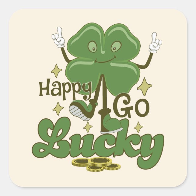 Happy Go Lucky St. Patrick's Day Quadratischer Aufkleber (Vorderseite)