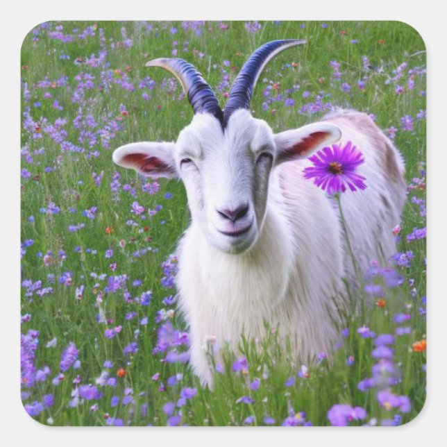 Happy Goat Quadratischer Aufkleber (Vorderseite)