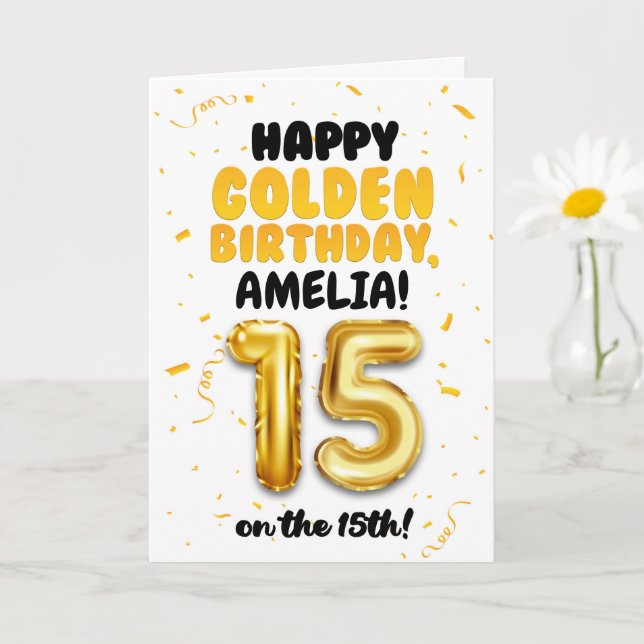 Happy Golden Birthday, 15th Birthday Card for Teen Karte (Kleine Pflanze)