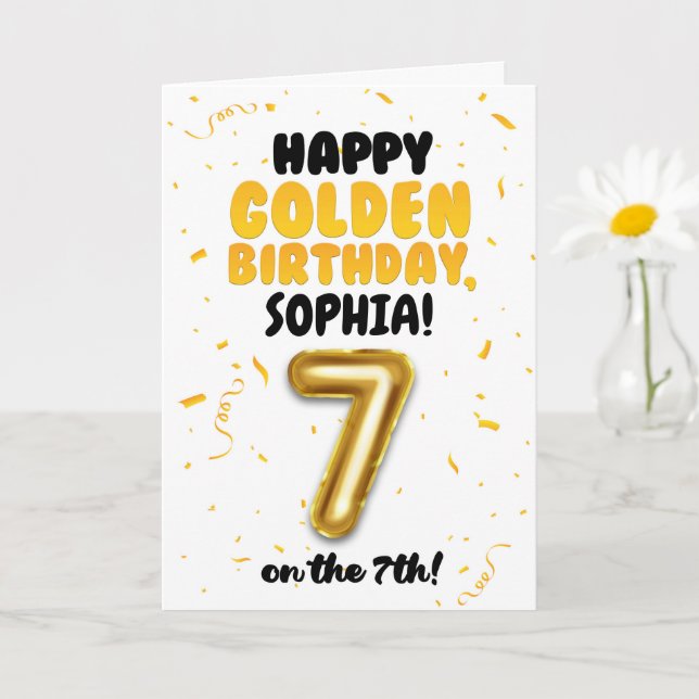 Happy Golden Birthday, 7th Birthday Card for Kids Karte (Kleine Pflanze)
