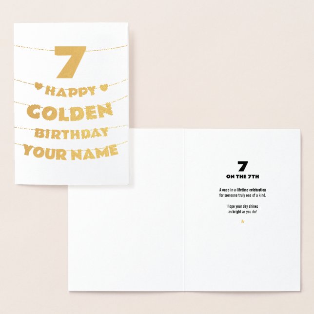 Happy Golden Birthday, 7th Birthday Gold Foil Card Folienkarte (Anzeige)