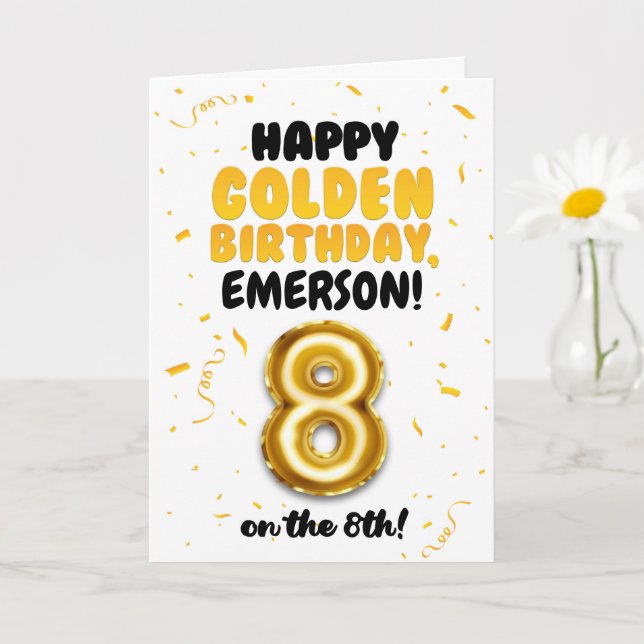 Happy Golden Birthday, 8th Birthday Card for Kids Karte (Kleine Pflanze)