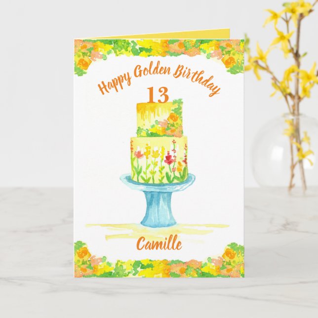 Happy Golden Birthday Cake Individuelle Name Gelb Karte (Gelbe Blume)