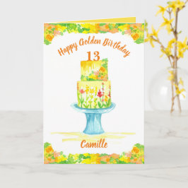 Happy Golden Birthday Cake Individuelle Name Gelb Karte