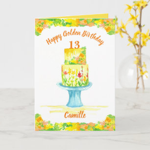 Happy Golden Birthday Cake Individuelle Name Gelb Karte