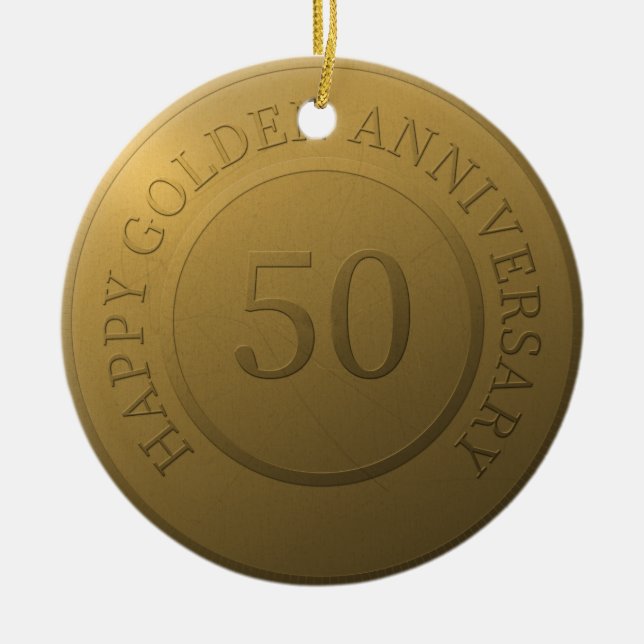 Happy Golden Hochzeitstag Keramik Ornament (Vorne)