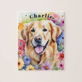 Happy Golden Retriever Colorful Pet Portrait Puzzle