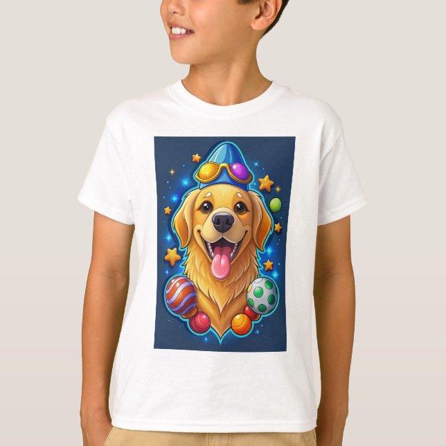 Happy Golden Retriever Dog Cartoon T-Shirt (Vorderseite)