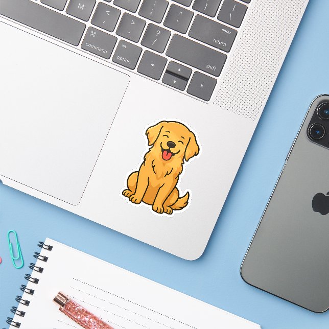 Happy Golden Retriever Dog – Cute Funny Pets Aufkleber (Laptop mit iPhone)