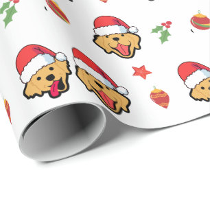 Happy Golden Retriever Hund und Weihnachtsmannmüt Geschenkpapier