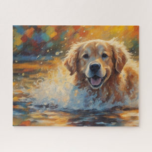 Happy Golden Retriever im Wasser Puzzle