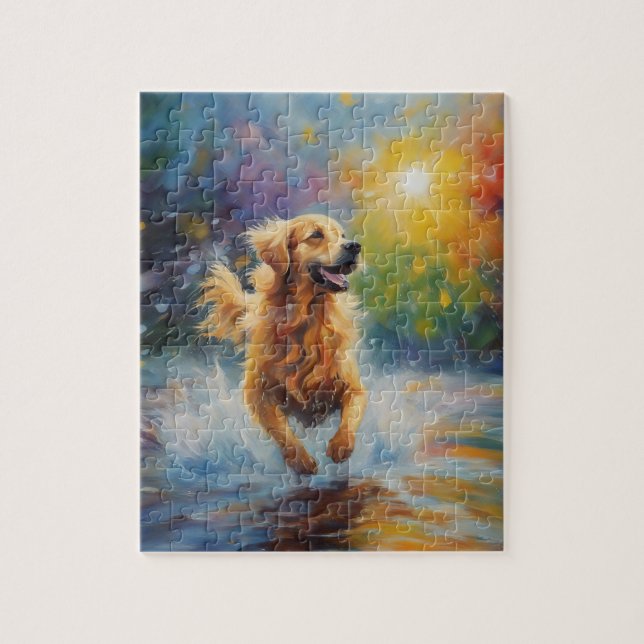 Happy Golden Retriever im Wasser Puzzle (Vertikal)