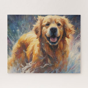 Happy Golden Retriever im Wasser Puzzle