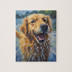 Happy Golden Retriever im Wasser Puzzle