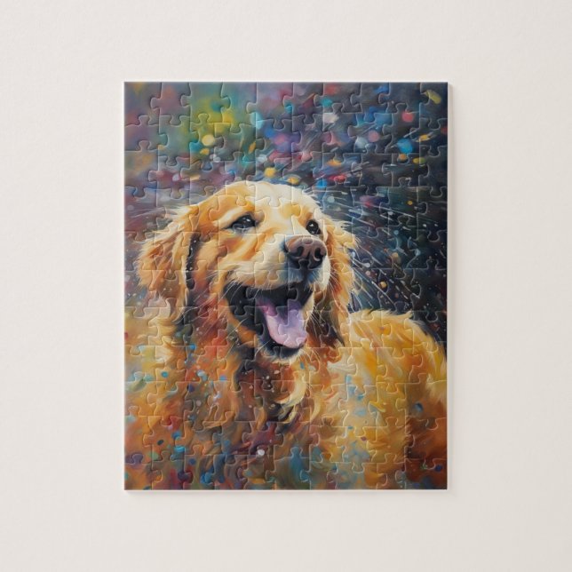 Happy Golden Retriever im Wasser Puzzle (Vertikal)