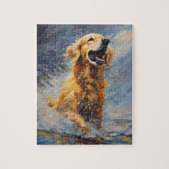 Happy Golden Retriever im Wasser Puzzle (Vertikal)