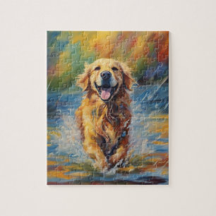Happy Golden Retriever im Wasser Puzzle