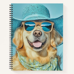 Happy Golden Retriever in Sunglasses and Hat Notizbuch