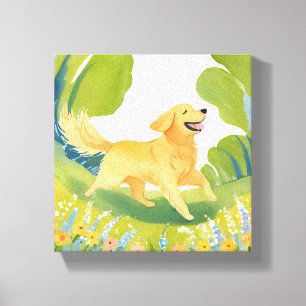 Happy Golden Retriever Light Watercolor Painting Leinwanddruck