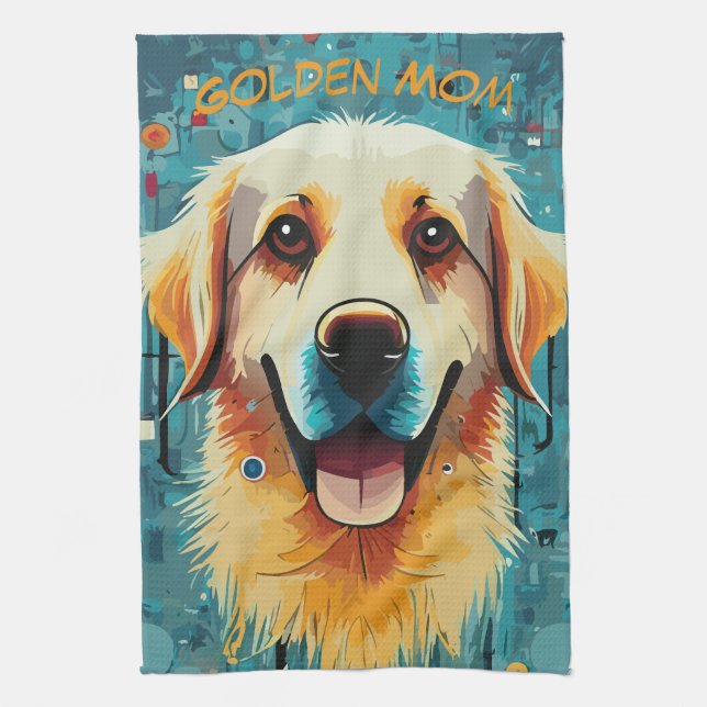 Happy Golden Retriever Mama Geschirrtuch (Vertikal)
