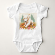 Happy Golden Retriever Puppy in Blätter