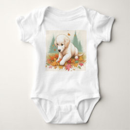 Happy Golden Retriever Puppy in Blätter Baby Strampler