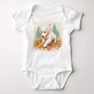 Happy Golden Retriever Puppy in Blätter Baby Strampler