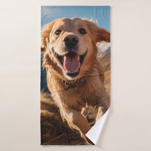 Happy Golden Retriever Running Badehandtuch (Badehandtuch)