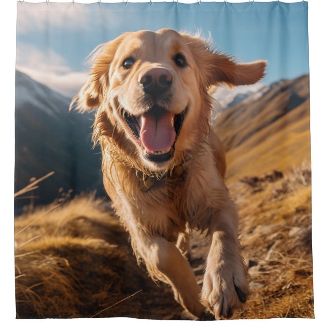 Happy Golden Retriever Running Duschvorhang (Vorderseite)