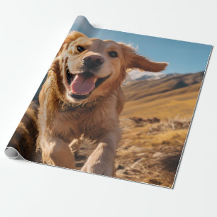 Happy Golden Retriever Running Geschenkpapier