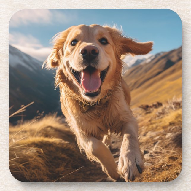 Happy Golden Retriever Running Getränkeuntersetzer (Vorderseite)