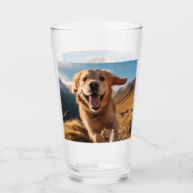 Happy Golden Retriever Running Glas (Vorderseite)