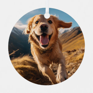 Happy Golden Retriever Running Ornament Aus Metall