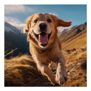 Happy Golden Retriever Running Poster