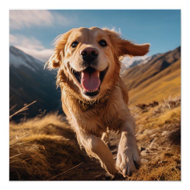 Happy Golden Retriever Running Poster (Vorderseite)