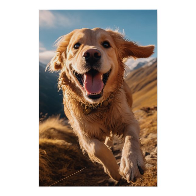 Happy Golden Retriever Running Poster (Vorderseite)