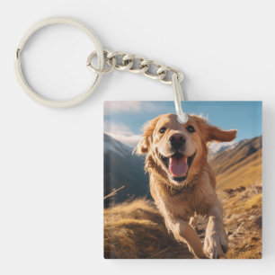 Happy Golden Retriever Running Schlüsselanhänger
