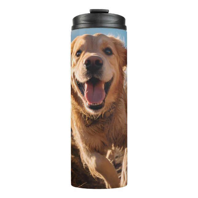 Happy Golden Retriever Running Thermosbecher (Vorderseite)