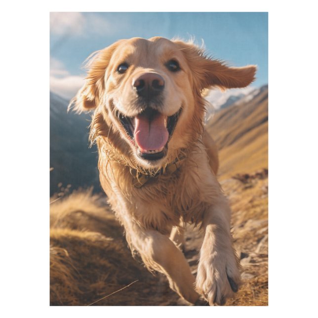 Happy Golden Retriever Running Tischdecke (Vorderseite)