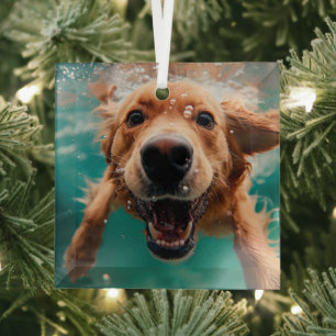 Happy Golden Retriever Schwimmen unter Wasser Ornament Aus Glas