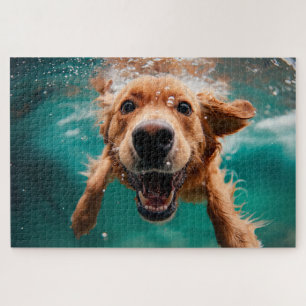 Happy Golden Retriever Schwimmen unter Wasser Puzzle