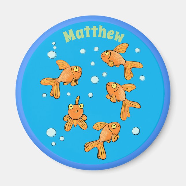 Happy Goldfish mit blauen Blasen Cartoon Magnet (Vorne)