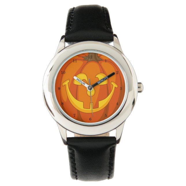 Happy Goofy Kürbislaterne Halloween Pumpkin Face Armbanduhr (Vorderseite)