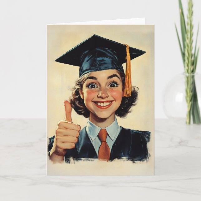 Happy Graduate, der ein Thumbs Up gibt Einladung (Vorderseite)