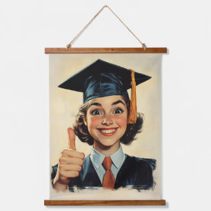 Happy Graduate, der ein Thumbs Up gibt Wandteppich Mit Holzrahmen