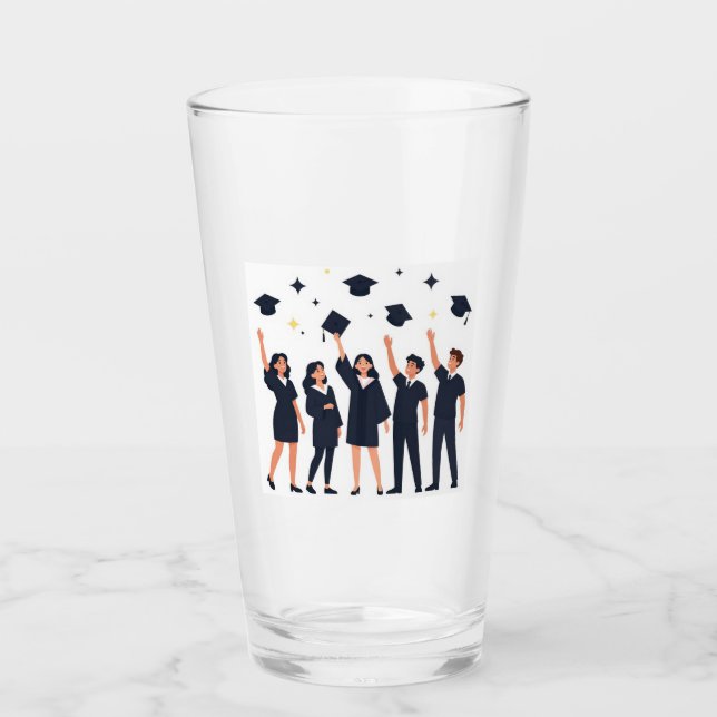 Happy Graduates Throwing Caps Celebration Glas (Vorderseite)
